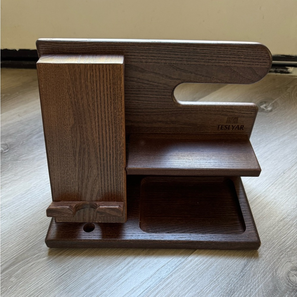 Teslyar  wood nightstand organizer phone charging dock
